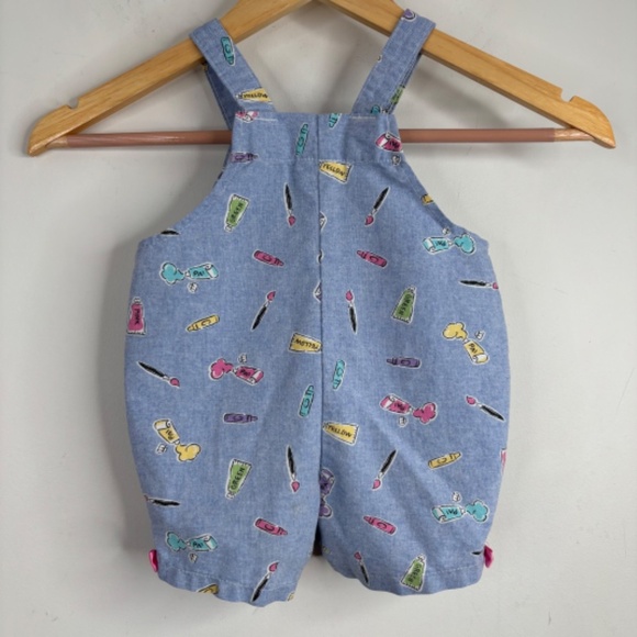 Vintage 90s Rare Carters Overalls Baby Girls 12M Artist Romper Paint Crayons - Picture 4 of 11